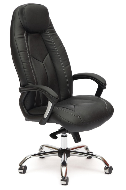 TETCHAIR BOSS люкс (хром) - Кож/зам, черный+черный перфорированный