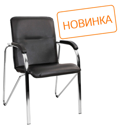 Стул САМБА хром - Экокожа Чёрный накладки из экокожи SMB-01H