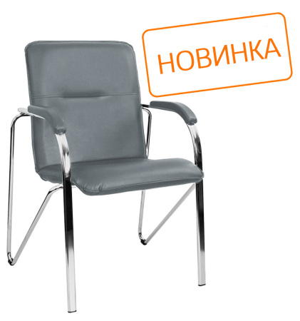 Стул САМБА хром - Экокожа Серый накладки из экокожи SMB-01H
